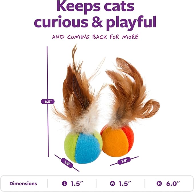 SmartyKat Flutter Balls Catnip Plush and Feather Cat Toys, Erratic Motion for Batting & Pouncing Fun for Cats & Kittens, Set of 2