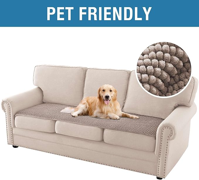 H.VERSAILTEX Plush Chenille Couch Cover for 3 Cushion Couch Anti Slip Washable Sofa Slipcovers Soft and Durable Furniture Protector for Dogs Cats Kids (27.5" x 71", Cuban Sand)