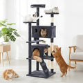Large Cat Tree 70 Inch, Multi-Level Cat Tree Tower with Condo, Perches, Sisal Scratching Posts and Climbing Ladder, Pet Play House with Dangling Balls for Indoor Cats, Dark Grey