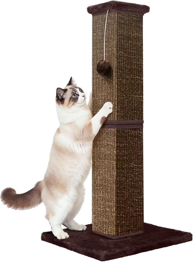 Cat Scratching Post 32 Inch for Indoor Large Cats and Kitten, Nature Sisal Tall Cat Scratch Post, Sisal Cat Scratcher Improve Cat's Scratching Habits and Protect Your Furniture, Full Brown
