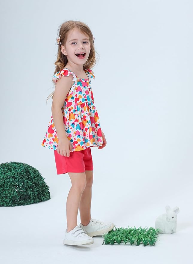 Toddler Baby Girls Summer Clothes Outfits Ruffled Sleeve Dinosaur Shirt Leopard Tops and Shorts Pants Sets 2PCS