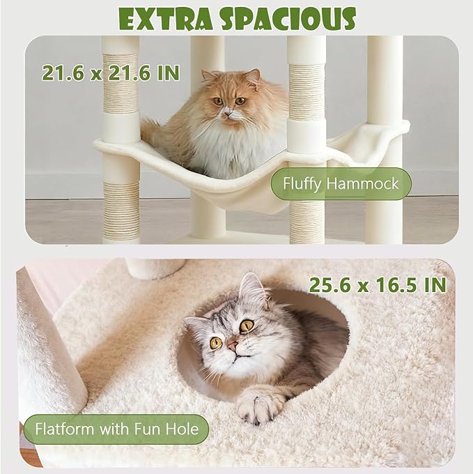78.8" Large Cat Tree Tower for Indoor Kitties, Multi-Level Furniture Activity Center for Tall Cat Condo with Cozy Perches,Sisal Scratching Posts,Hammock and Basket