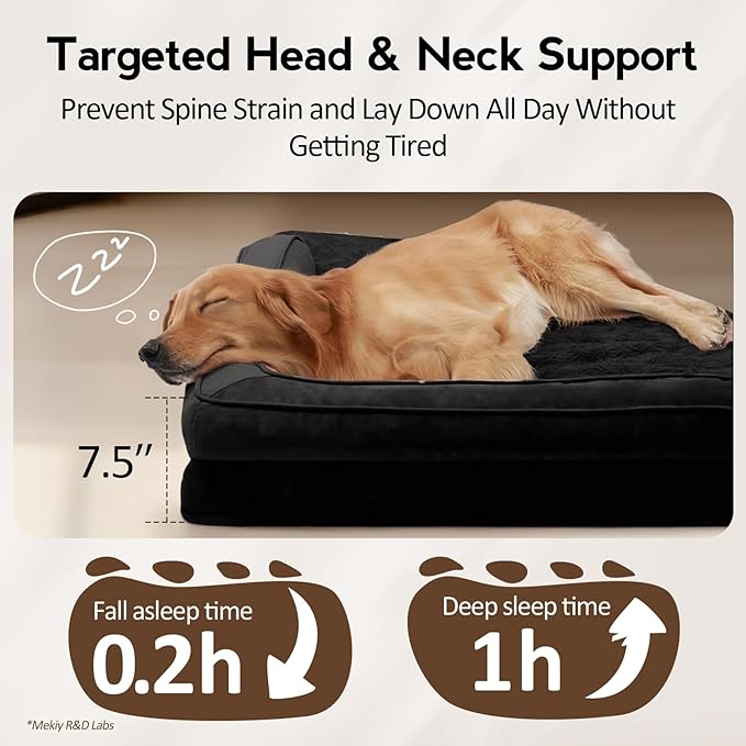 Large Orthopedic Dog Bed with Sides Big Dog Beds with Removable Washable Cover Non-Slip Waterproof Pet Bed for Medium Large Dogs - Black L