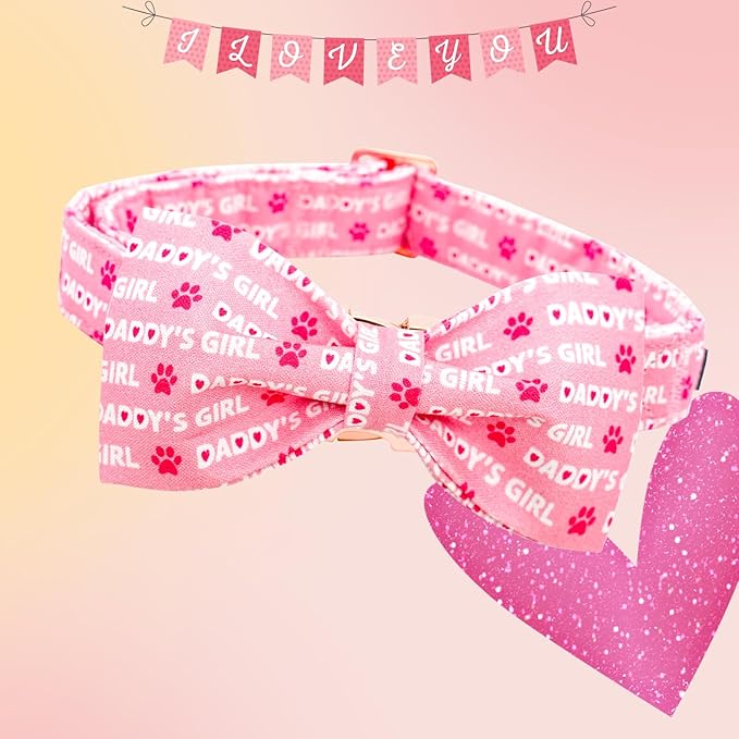 Lionheart glory Dog Bow Collar Valentine's Day Dog Collar for Medium Dogs, Pink Dog Collars with Bowtie Spring Dog Collar Pet Collar Bows