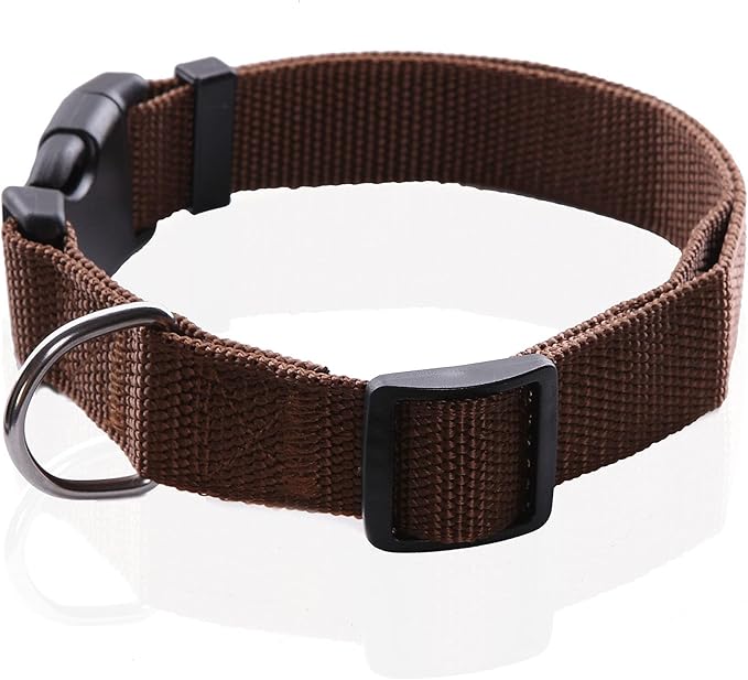 Adjustable Nylon Dog Collar, pet Collar 1 Inch 3/4 Inch 5/8 Inch Wide, for Large Medium Small Dogs (L(1" x 16-23"), Brown)