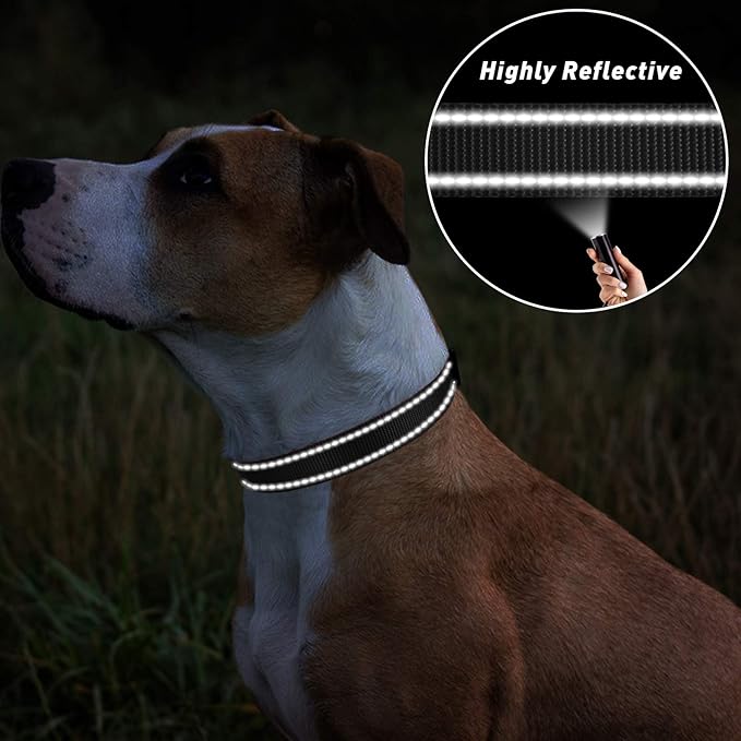 TagME Reflective Nylon Dog Collars, Adjustable Classic Pet Collar with Quick Release Buckle for Large Dogs, Black, 1.0" Width