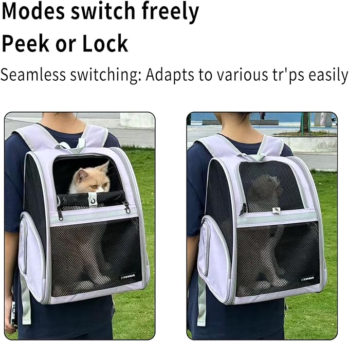Cat Backpack Carrier for Small Dogs and Medium cat Puppy Kitten Bunny Pet Carrier Backpack Collapsible with Fully Ventilated Mesh with Safety Leash (Purple, 12.9" L x 10.62" W x 15.5" H - M)