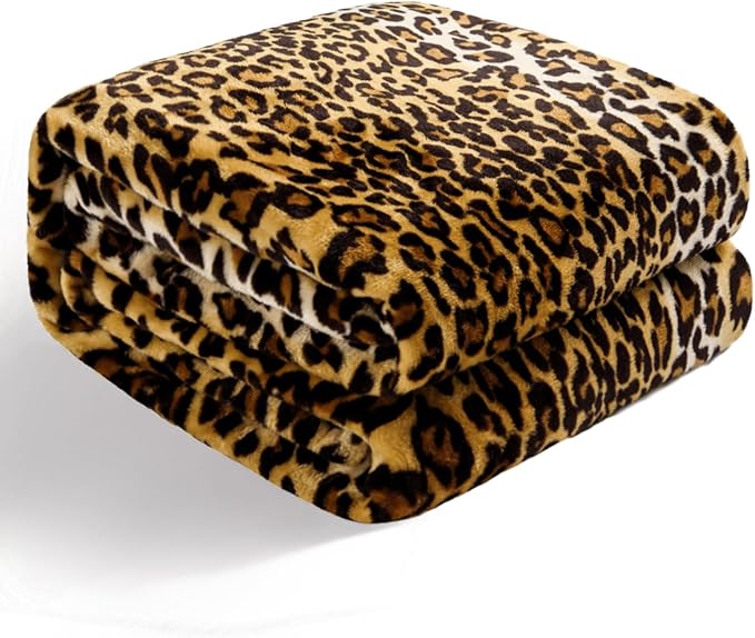 Bnuitland Leopard Print Fleece Flannel Throw Blanket, 300 GSM Double Sided Fuzzy Fluffy Throw for Bed Sofa Couch Travel, Super Soft Lightweight Cheetah Print Blanket for Kids/Baby/Pets, 50×40 inch
