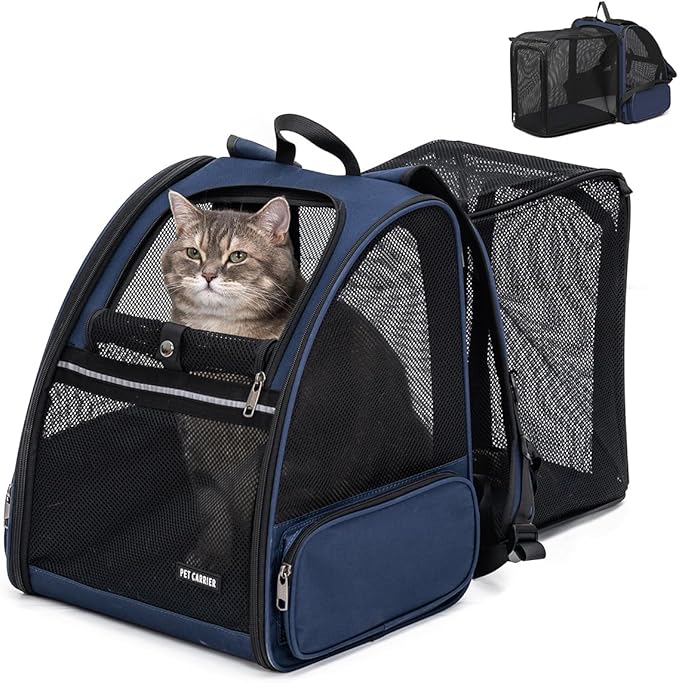 Cat Backpack，Expandable Cat Carrier Backpack, Dog Backpack Carrier and Pet Carrier Backpack, Suitable for Cats, Dogs Kitten or Small Dogs, Travel Friendly Puppy Cats Bag (Blue)