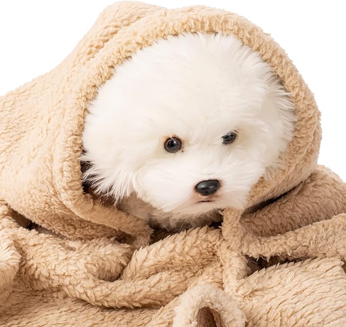 2 Blankets, Dog Cat Pet Blanket, Soft Warm Fleece, for Puppy, Small Dogs or Kitten, Cats, Plush Fuzzy Blanket for Bed, Sofa, Travel (60" x 40", 2/Pack, Beige+Light Gray)
