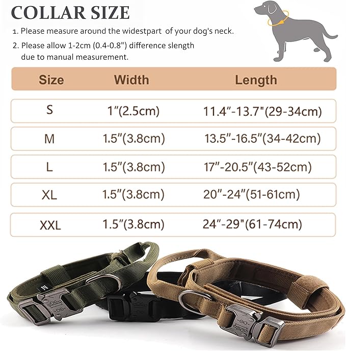 Tactical Dog Collar, Adjustable Military Training Nylon Dog Collar with Control Handle and Heavy Quick-Release Metal Buckle for Small Medium Large Dogs, Emerald Green M