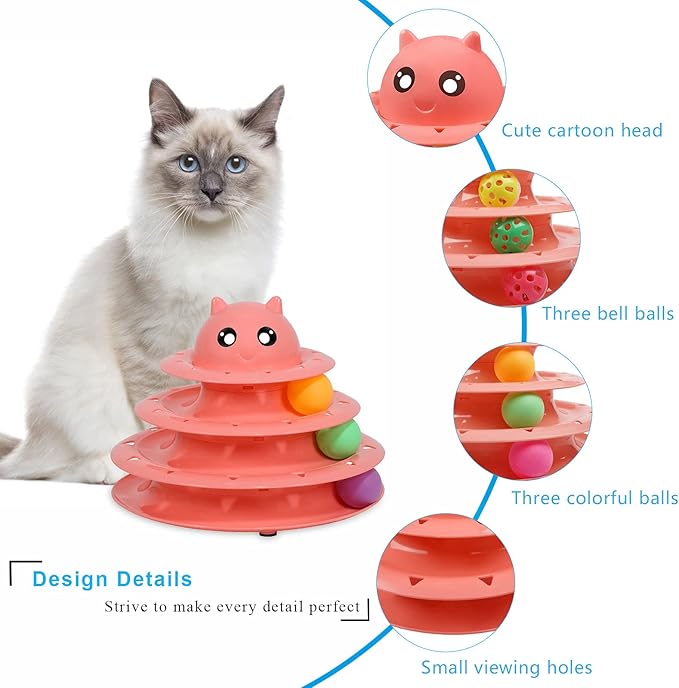 UPSKY Cat Toy Roller 3-Level Turntable Cat Toy Balls with Six Colorful Balls Interactive Kitten Fun Mental Physical Exercise Puzzle Toys