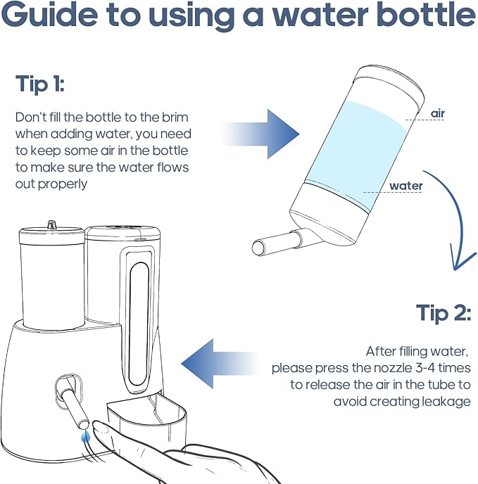 2 in 1 Hamster Water Bottle - Automatic Food Bowl, No Drip Small Animal Water Bottle Dispenser, for Syrian Dwarf Hamsters, Gerbils, Mouse, Hedgehog, Hamster Cage Accessories (Blue, Large)