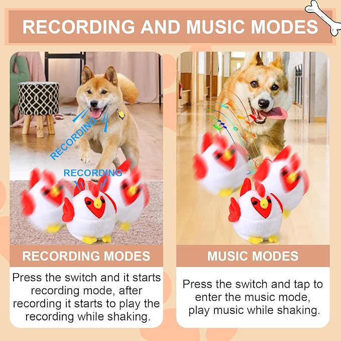 BABORUI Interactive Dog Toys Rooster, Jumping Squeaky Dog Toys with Recording and Music Modes, Rechargeable Moving Dog Chew Toys for Small/Medium/Large Dogs to Keep Them Busy(Rooster)