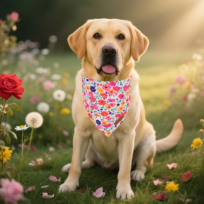 ADOGGYGO Floral Dog Bandanas 2 Pack, Reversible Cute Flower Scarf, Premium Fabric, Adjustable Fit Pink Blue Floral Bandanas for Medium Large Dogs (Large)