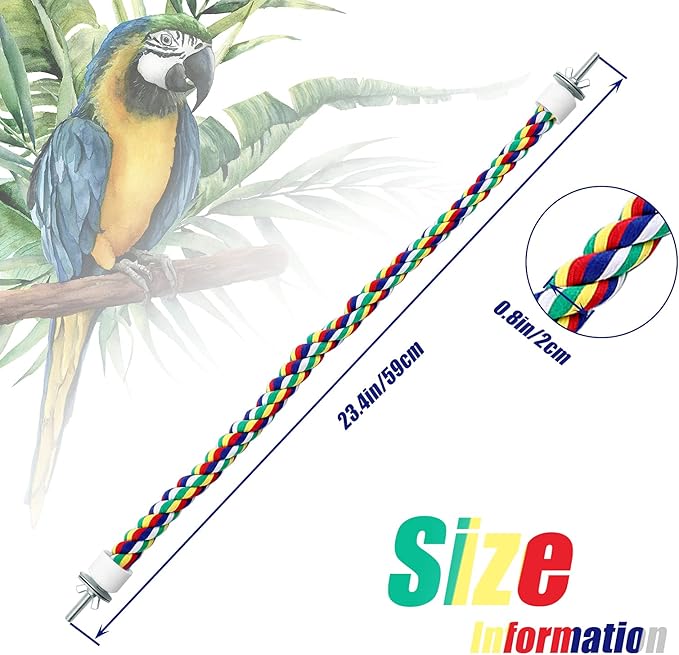Weewooday 2 Pcs Bird Rope Perches Climbing Rope Bird Cage Accessories for Parrots, Parakeets, Cockatiels, Conures(21.6 Inch)