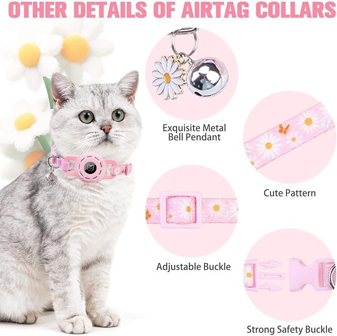 BINGPET AirTag Cat Collar with Bells, Upgraded Safety Elastic Collar with Airtag Pet Collar Holder, Anti-Lost Cat Collars for Girl Boy Cats, Anti-Suffocation Kitty Puppy Collars