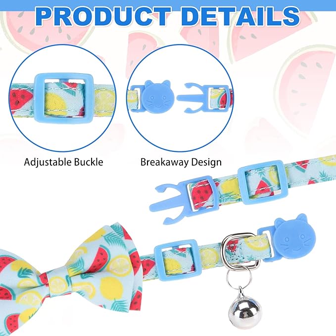 Breakaway Cat Collars with Bell & Cute Pendants - 3 Pack Adjustable Safety Kitten Collars - Decoration for Girl Boy Cats Puppy and Small Pets (Style C - Watermelon)