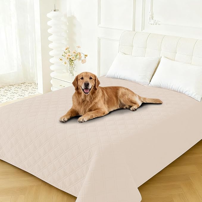 Waterproof Dog Bed Cover Pet Blanket, Soft Couch Cover for Dogs Washable, Non-Slip Dog Blanket Protect Furniture Couch Sofa Car for Puppy Large Dogs Cat (52x82 Inch, Beige)