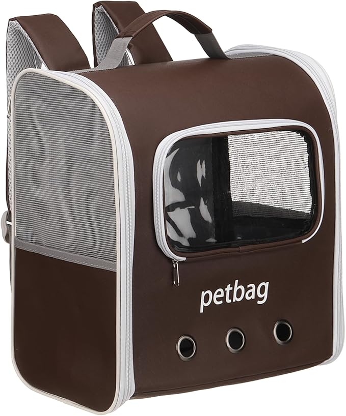 Pet Backpack Carrier, Portable and Ventilated, Oxford Cloth, Dogs Cats and Small Animals Travel Bag 14.17", (Brown, 1 Pcs), Intended for Hiking/Camping/Traveling