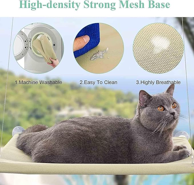 Cat Hammock with Suction Cups - Window Bed & Perch for Indoor Cats - Space Saving Window Seat - Blue