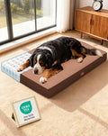 OhGeni Orthopedic Waterproof Dog Bed for Extra Large Dogs, Machine-Washable Removable Cover in Easy-Clean Fabric, High Density Foam & Easy-Carry Handle, Suitable for Crate, 47 inch (Brown)