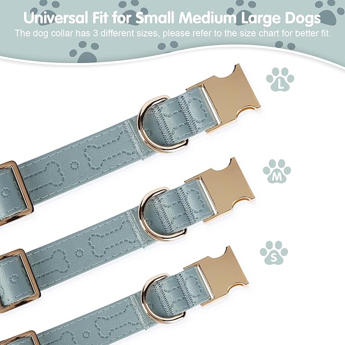 TDTOK Stylish Leather Dog Collar, Comfortable Soft PU Leather Dog Collars for Large Medium Small Dogs with Quick Metal Buckle, Adjustable Pet Collar with Cute Bone Pattern Design (Blue, L)