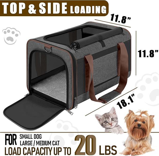 Small Dog Carrier Cage Soft Chihuahua / Softshell Big Cat Carrier Maine Coon / Pet Taxi Carrying Bag over 25lbs / Top Loader Travel Kennel Brown