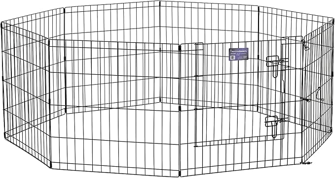 MidWest Homes for Pets Folding Metal Puppy / Dog Exercise Pen, Indoor/Outdoor Playpen with Secure Door, Provides 16 Sq Feet of Play Space, 24-Inches Tall, Black E-Coated