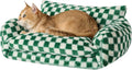 Hollypet Cat Bed Fluffy Plush Mutifuctional Double-Layer Soft Pet Couch Orthopedic Sofa Nest Beds for Small Cats and Dogs, Forest Green and White (21x15x8 inch)