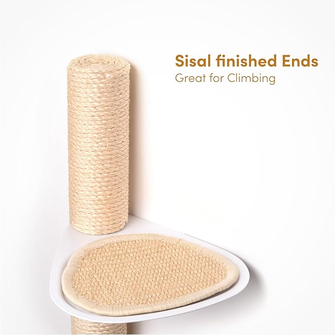 51" Wall-Mounted Cat Tree – Modern Space-Saving Cat Shelf with Sisal Scratching Post & Steel Climbing Steps – Stylish Cat Wall Furniture for Small Spaces