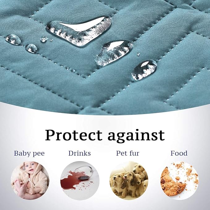 H.VERSAILTEX Futon Cover Reversible Sofa Slipcover Furniture Protector Water Resistant 2 Inch Wide Elastic Straps Sofa Bed Pets Kids Dog Cat Fit Sitting Width Up to 70"(Futon, Cameo Blue/Beige)