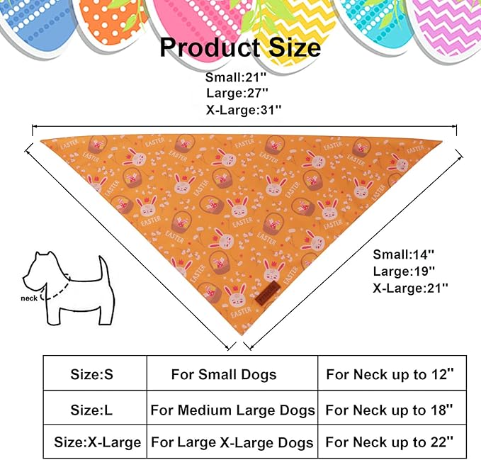 PTDECOR Easter Dog Bandana 2 Pack, Reversible Rabbit Carrot Dog Scarf, Multi Size Offered, Yellow White Easter Bandanas for Medium Large Dogs Pets (Large)
