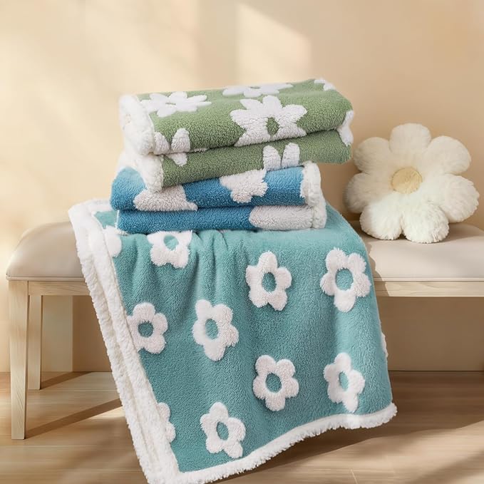 Luciphia Waterproof Pet Blanket for Medium Large Dogs Washable Fluffy Thick Jacquard Shag Fleece Warm Sherpa 3D Textured Flower Print for Cats Puppy Couch Protection (Blue,40x28 inches)