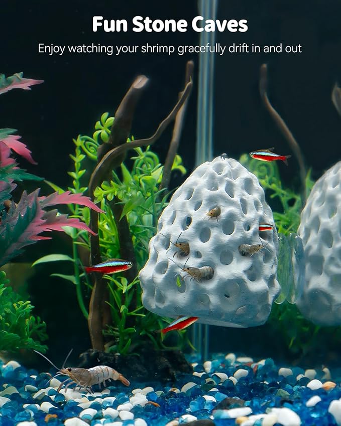 Uniclife Shrimp Cave, Shrimp Hides for Aquarium, Realistic Plastic Aquarium Coral Rock Decorations with Suction Cup, Betta Hideout Tank Accessories for Fish Tank Decor, Hiding & Resting
