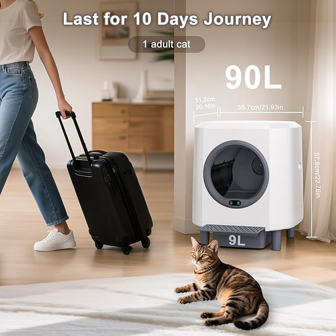 Automatic Litter Box, Self Cleaning Litter Box, Odor Control, 90L Large Capacity with APP Control and Safety Sensor, Ellenpent, for Multiple Cats, Large Cat, with 3 Rolls Garbage Bags