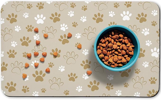 Dog Food Mat, Absorbent Water Bowl Mats Cat Pet Feeding Placemats Beige 16 * 24 inch