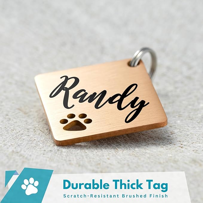 Ultra Joys Dog Tags Personalized for Pets - Hollow Paw Custom Pet ID Tag - Engraved Dog Tag for Small, Large Dogs - Large Diamond in Rose