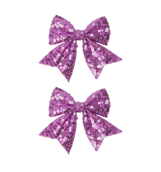 3-inch Sequined Bow Hair Clips For Baby Girls, Toddler, Kids and Young Women Birthday Party Wedding Christmas Occasions Pet Accessories Set of 2 (Purple)