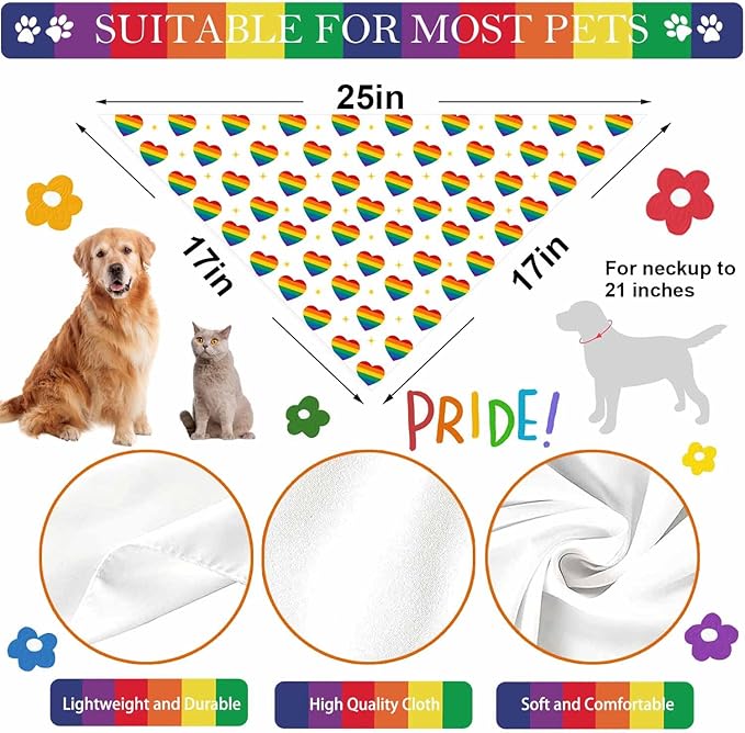Rainbow Dog Bandanas Love is Love Pride Triangle Bibs Dog Paw Pet Scarf Reversible Double-Sided Pet Neckerchief for Pride Day Small Medium Large Cat Costume Accessories