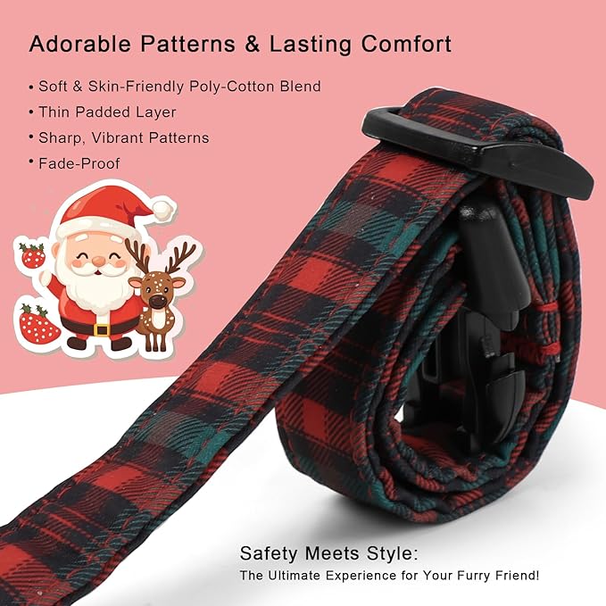 Christmas Dog Collar for Large Dogs - Vintage Red Green Tartan Christmas Collars for Dogs, Soft Adjustable Winter Holiday Dog Collars with Quick Release Buckle L