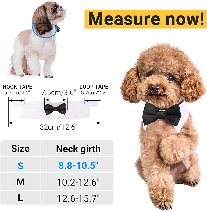 Segarty Bow Tie Cat Collar for Neck Girth 8.8-10.5 in, Tux Puppies Dog Bowtie with Handcrafted Adjustable White Collar Formal Pet Cats Necktie for Cats Small Dog Wedding Party