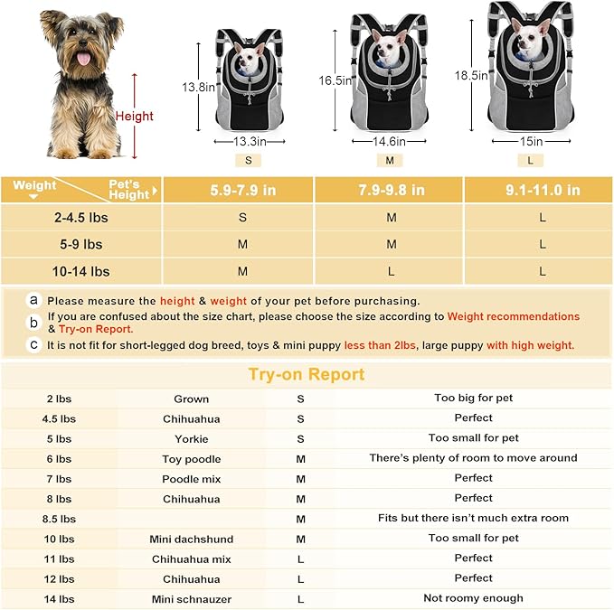 WOYYHO Pet Dog Carrier Backpack with Storage Pockets Small Dog Front Backpack Adjustable Straps Dog Backpack Breathable Dog Front Carrier with Safety Belt for Travel Hiking Cycling Outdoor Use