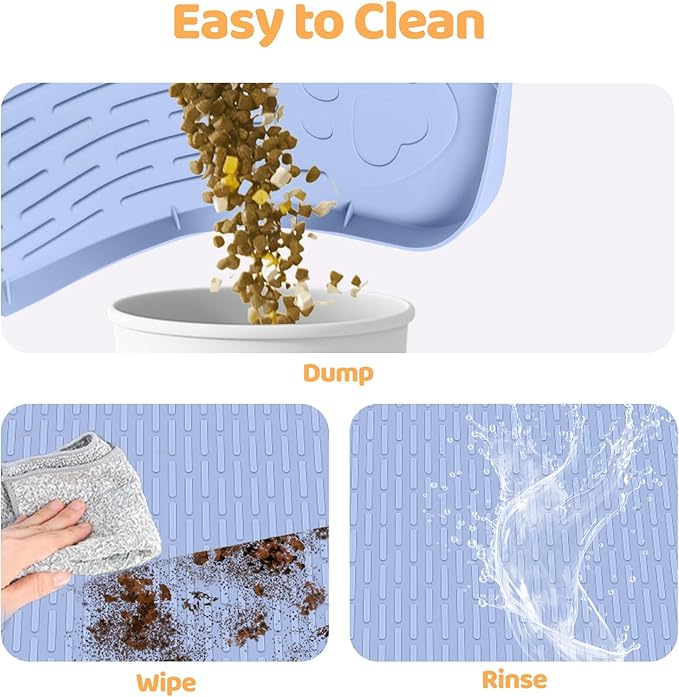 Cat Food Mat, 34" x 22" Large Silicone Pet Feeding Mat for Food and Water Bowls Non-Slip, Easy to Clean (Blue)