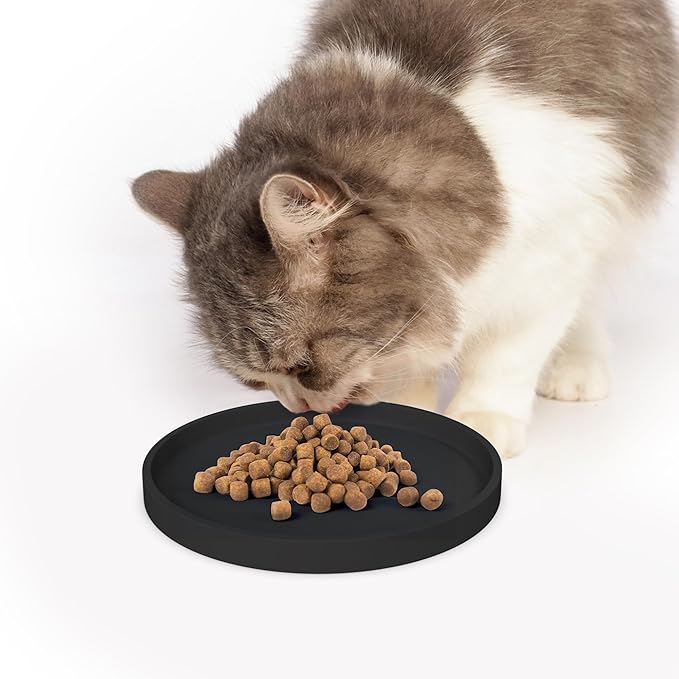 Arespark Pet Silicone Food Mat, Set of 4 Nonslip Waterproof Feeding Bowl Mat with Raised Edges for Food and Water Prevent Spills, Round Eating Tray for Dog Cat Puppy Kitten, 6'' x 6''