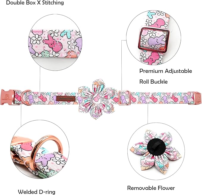 Lionheart glory Easter Day Dog Collar with Flower Dog Collar for Large Dogs, Rabbits Dog Collars Colorful Dog Collar Spring Collars Pet Collar Flowers