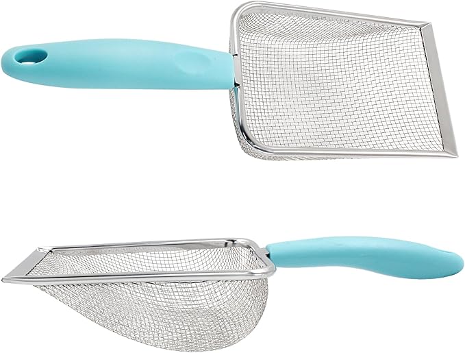Hordion Cat Litter Scoop Stainless Steel Mesh Scooper, 2mm Mesh Non-Stick Coated Metal Litter Shovel Fine Sand Litter Scooper for Litter Box Kitten Pooper Lifter, Cyan