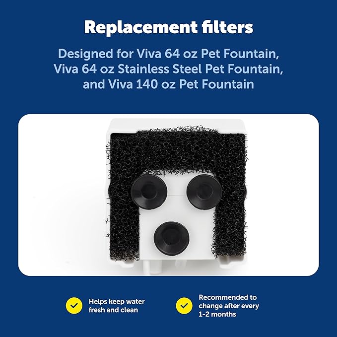 PetSafe Foam Filters for Pet Fountains - Debris Removal - Protects Pump - Viva Pet Fountain Compatible - Long-Lasting Filtration - Easy to Install - 2-Pack
