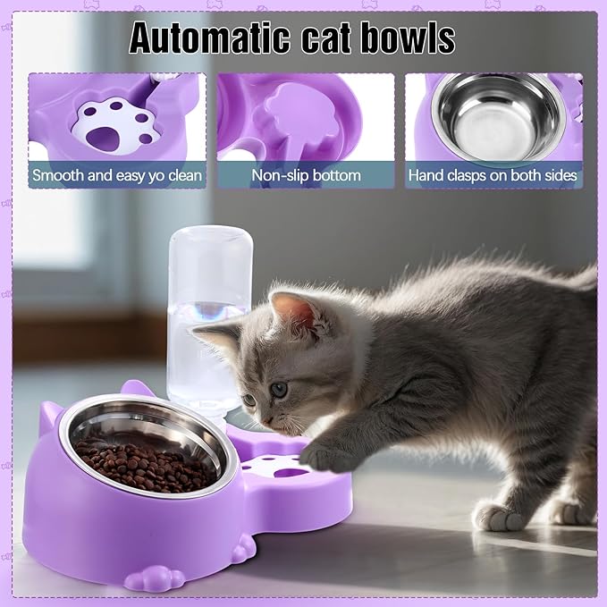 Eccliy Kitten Starter Kit, 10 Pcs Cat Starter Kit for Indoor Cats Kitten Essentials Includes Litter Box, Pet Toy, Folding Carrier, Climbing Frame, Mat, Collar, Automatic Food Bow(Cute,Purple)