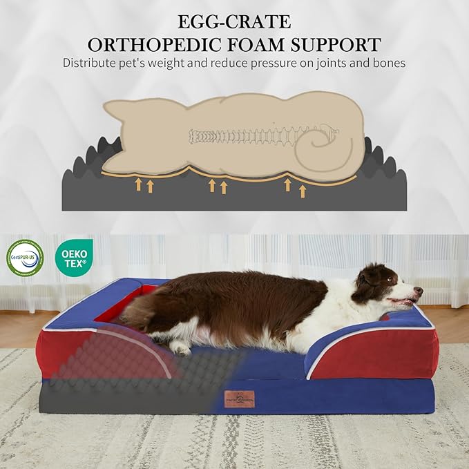 Comfort Expression Orthopedic Dog Bed for Extra Large Dogs 42x30 Inch, Waterproof Egg Crate Foam XL Pet Bed with Removable Bolsters, Dog Couch with Washable Cover & Non-Slip Bottom, American Flag 4